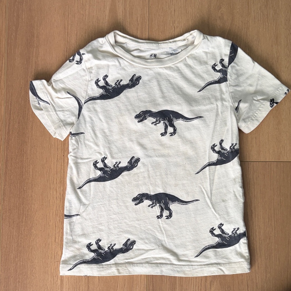H&M Kids T-Rex Print Tee - Cream and Black